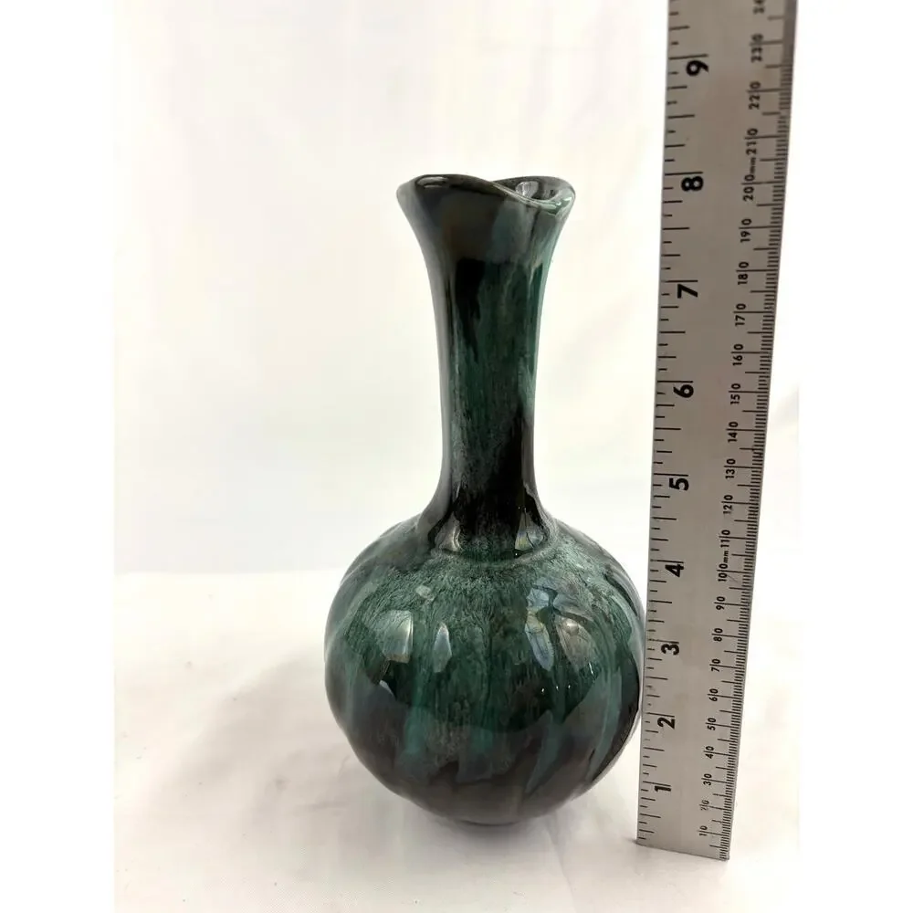 Vintage Blue Mountain Glazed Pottery Bud Table Vase‎ 8" Green Blue - Picture 4 of 15